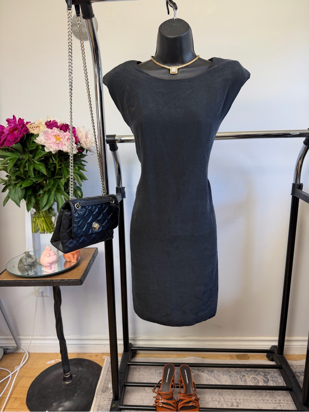 Trouvé 100% Silk Black Shift Dress Size M Minimalist Sleeveless